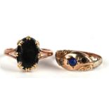 A 9ct gold gypsy ring (a/f); together with a yellow metal ring (2).Condition ReportBoth damaged.