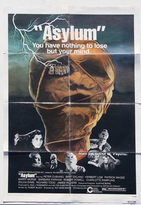 An original vintage movie poster for 'Asylum', folded as issued, approx 68 by 102cms (26.75 by