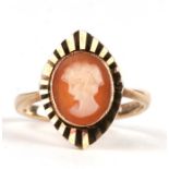 A 9ct gold cameo ring, approx UK size 'L'.Condition ReportGood overall condition, full hallmark.