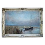 Early 20th century school - Man with Dog Boarding a Boat - indistinctly signed lower left, oil on