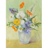 Jennie Bayman - June Flowers - still life of flowers in a vase, initialled lower left, oil on