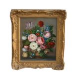 Still Life of Flowers in a Vase - initialled 'OE' lower right, framed, oil on board, 24 by 30cms (