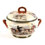 A Sarreguemines Fedora bowl and cover decorated with a Russian Troika scene, the lid decorated