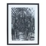 Tessana Hoare (modern British) - Church Interior, St Mary's, Killarney - charcoal, framed &