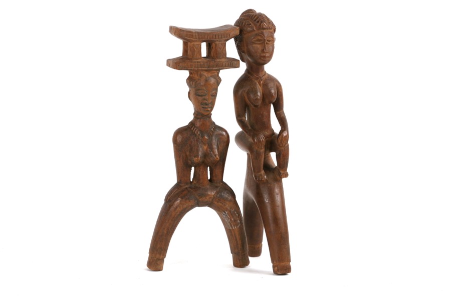 African / Tribal Art. A pair of carved hardwood figures, possibly Ashanti, the largest 20cms (