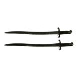 Two yataghan sword bayonets for the 1856 Enfield musket. One marked P.D.L. to the ricasso whilst the