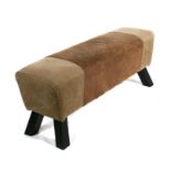 A leather and fabric upholstered pommel horse style footstool, 115cms (45ins) wide.