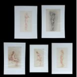 George Hodgson (British 1847 - 1921) - five life studies, Conte drawings, mounted but unframed, 34