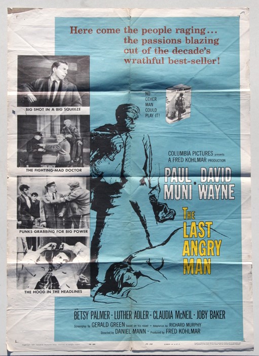 An original vintage movie poster for 'The Last Angry Man', folded as issued, approx 68 by 102cms (