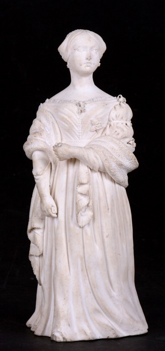 A mid 19th century Parian figure of a young Queen Victoria, 18cm 7 ins) highCondition Report Loss of