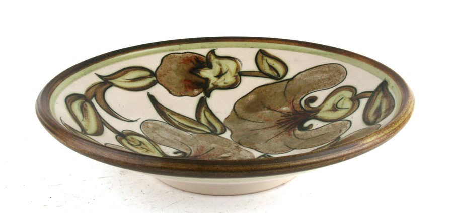 A large Denby Pottery fruit bowl painted with flowers and leaves, with artist's initials 'EP' to the - Image 2 of 2
