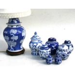 A quantity of modern Chinese blue & white ceramics to include ginger jars and a table lamp.