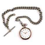 A German 800 grade silver open faced fob watch, the enamel dial with Arabic numerals; together