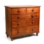 A Victorian satin birch chest of two short and three long graduated drawers, 109cms (43ins) wide.