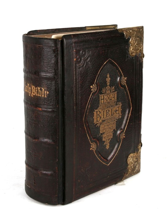 A Victorian Reverend John Brown brass bound leather bible, 33cms (13ins) high. - Image 2 of 2