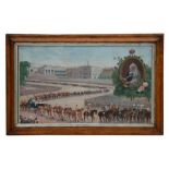 A large Victorian coloured print depicting Queen Victoria's Diamond Jubilee procession, mounted in a