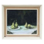 Owen Bartlett - Still Life of Pears on a Plate - initialled 'OB' lower left, artists label to verso,