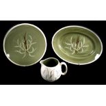 A Susie Cooper Green Fern pattern charger together with a matching meat plate and jug (3).