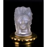 A Lalique style frosted glass Indian Chief car mascot, 9cms (3.5ins) high.