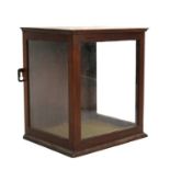 A mahogany framed wall mounted display cabinet, ideal for taxidermy study, 27cms (10.75ins) wide.