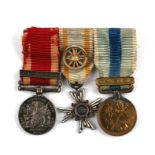 A group of three miniature war medals, 1900 China Medal, Relief of Peking Bar, Japanese Order of the