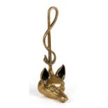 A Victorian style brass door stop in the form of a foxes head and riding crop, 38cms (15ins) high.