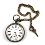 A silver cased open faced pocket watch by Grinberg & Reichmann of Brighton, the white enamel dial