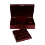 A Drew & Co. early 20th century red leather jewellery box with fitted interior, 31cms (12.25ins)