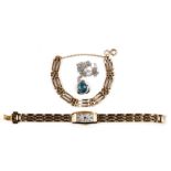 A 9ct gold bracelet, weight 11.9g; together with a silver mounted opal pendant and necklace; and a