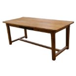 A satin birch refectory dining table on square chamfered legs joined by a stretcher, 203 by 90cms (