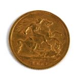 A Victorian 1900 gold half sovereign.