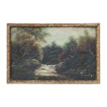 Victorian school - Woodland River Scene - oil on board, framed, 55 by 35cms (21.75 by 13.75ins).