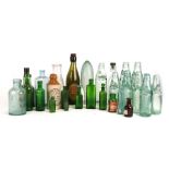 A quantity of antique bottles to include Teardrop and Lemonade.