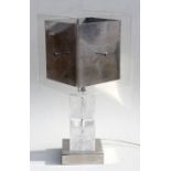 A modernist cracked ice, chrome and perspex table lamp, 72cms (28.25ins) high.