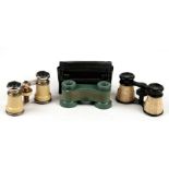 Three pairs of opera glasses; together with a cased set of Lupinus 10x50 binoculars.
