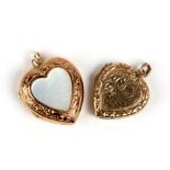 Two 9ct gold back and front heart shaped lockets (2).