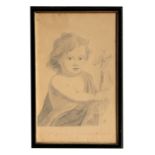 19th century continental school - Study of a Cherub - monogrammed lower right, pencil sketch, framed