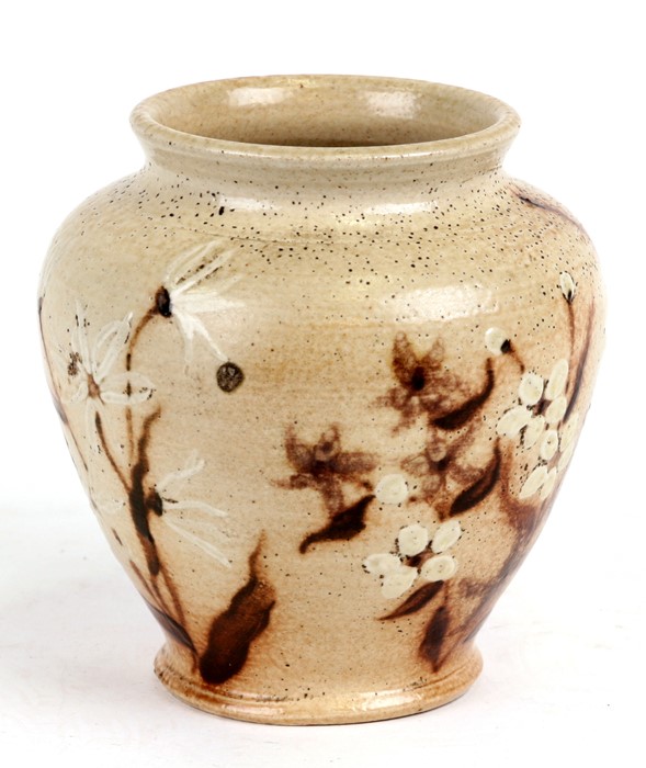 A Martin Brothers stoneware vase decorated with flowers, marked 'Martin No. 2, Southall' to the