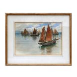 S Begg - Fishing Fleet at Brixham - signed and titled lower right, watercolour, framed & glazed,