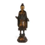 A Chinese gilt bronze figure with four character mark to the back, 55cms (21.5ins) high.
