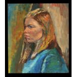 Modern British - Portrait of a Young Girl - oil on board, unframed, 50 by 61cms (19.5 by 24ins).
