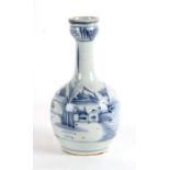 A Chinese blue & white vase of guglet form decorated with a river landscape scene, 20cms (8ins)