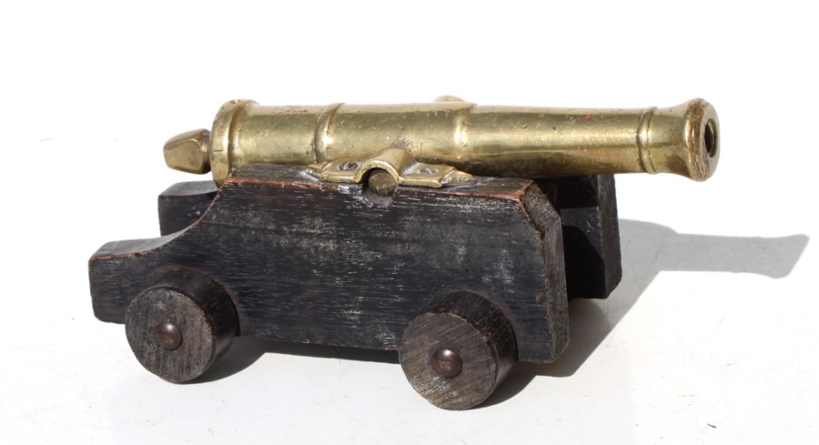 An early 20th century signal cannon with a brass or possibly bronze barrel mounted on a wooden - Image 2 of 5