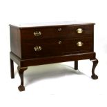 A mahogany chest on stand with two long drawers, on cabriole legs with ball & claw feet, 80cms high,
