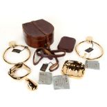 A leather collar box; together with a leather cigar box; and a Valba 24ct gold plated bathroom set.