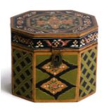 An Indian painted hardwood box of octagonal form, 14cms (5.5ins) wide.