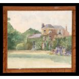 Early 20th century school - Manor House with Flowers in the Garden - watercolour, framed & glazed,