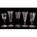 A group of five 18th / 19th century glasses.Condition Report chip to the base of two, others good