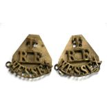 A pair of WW1 (T RE WESSEX) Wessex Territorials Royal Engineers brass shoulder titles with lugs
