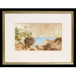 Continental school - Coastal Scene with Figures in the Foreground - watercolour, framed & glazed, 30